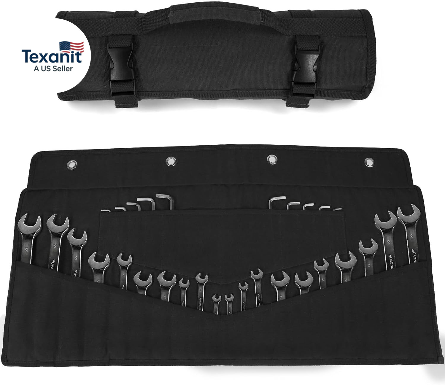 Wrench Roll 32 Pockets, Heavy-Duty 16 Oz. Waxed Canvas Wrench Roll up Bag Holds