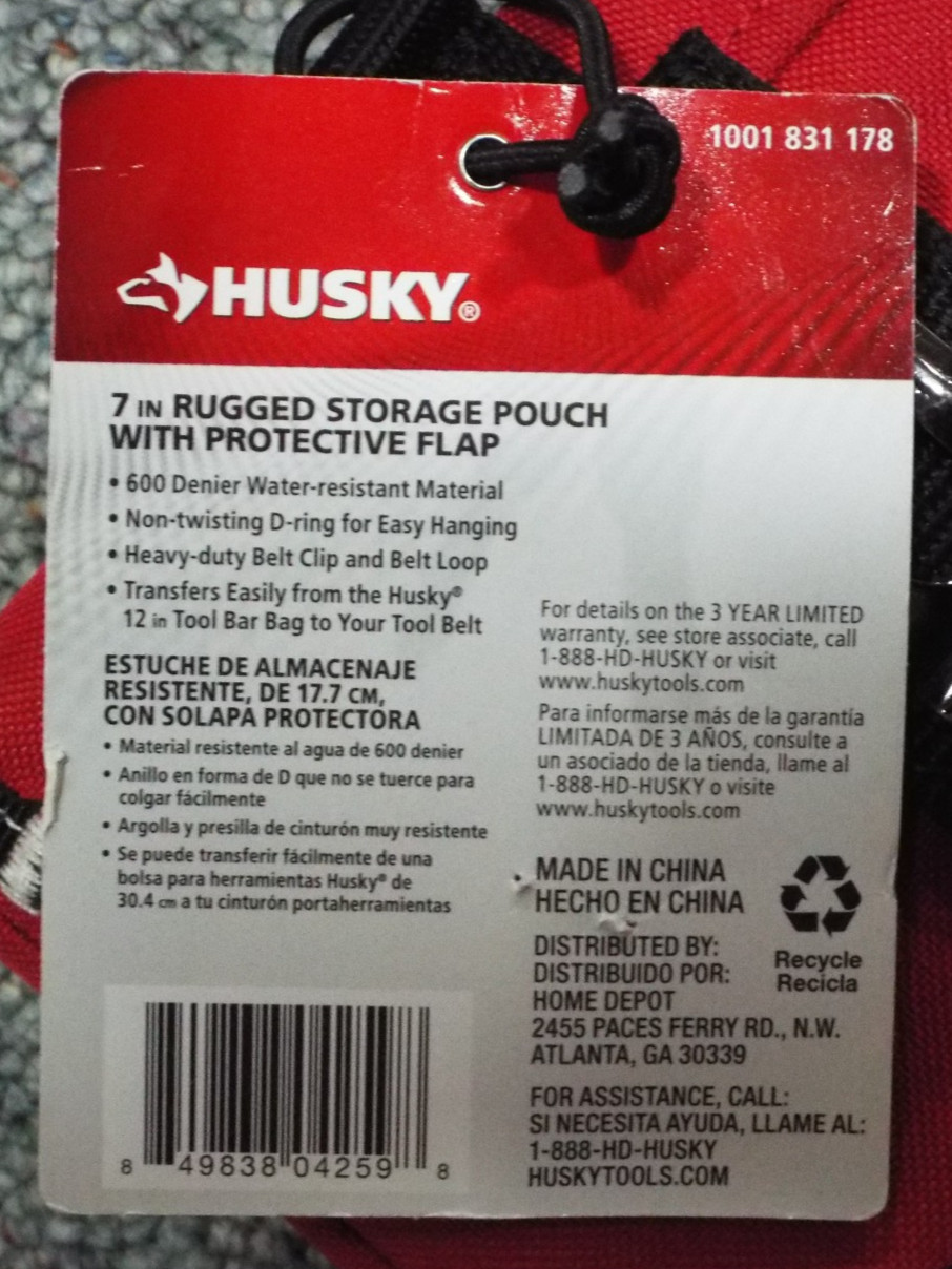 HUSKY 7″ Rugged Storage Pouch with Protective Flap 1001-831-178