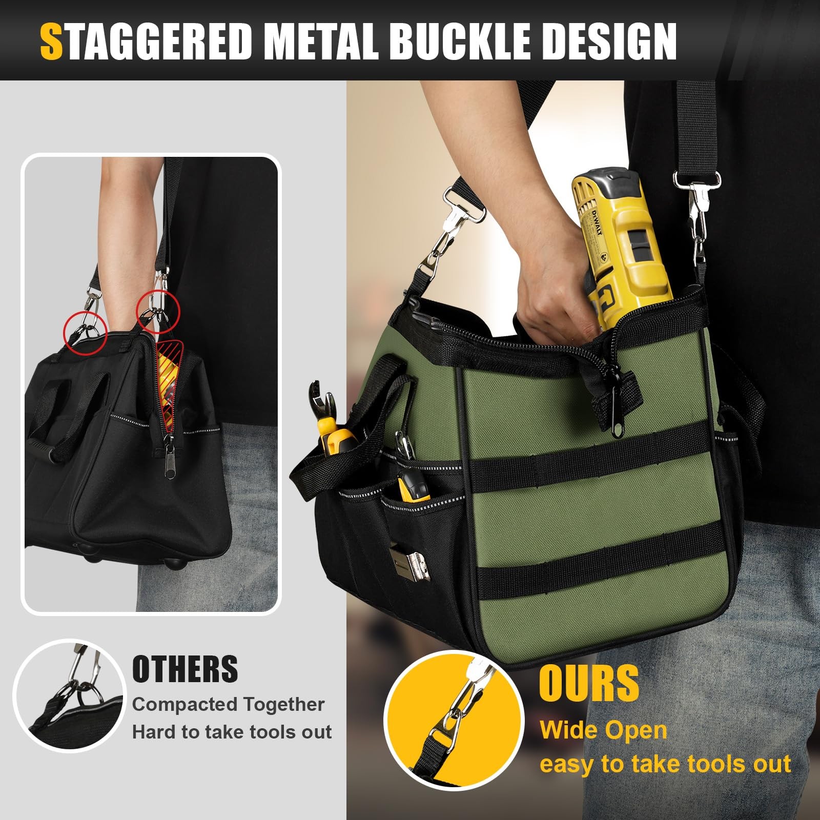 Heavy Duty Tool Bag 15Inch, 16-Pocket Portable Empty Tool Box Organizer