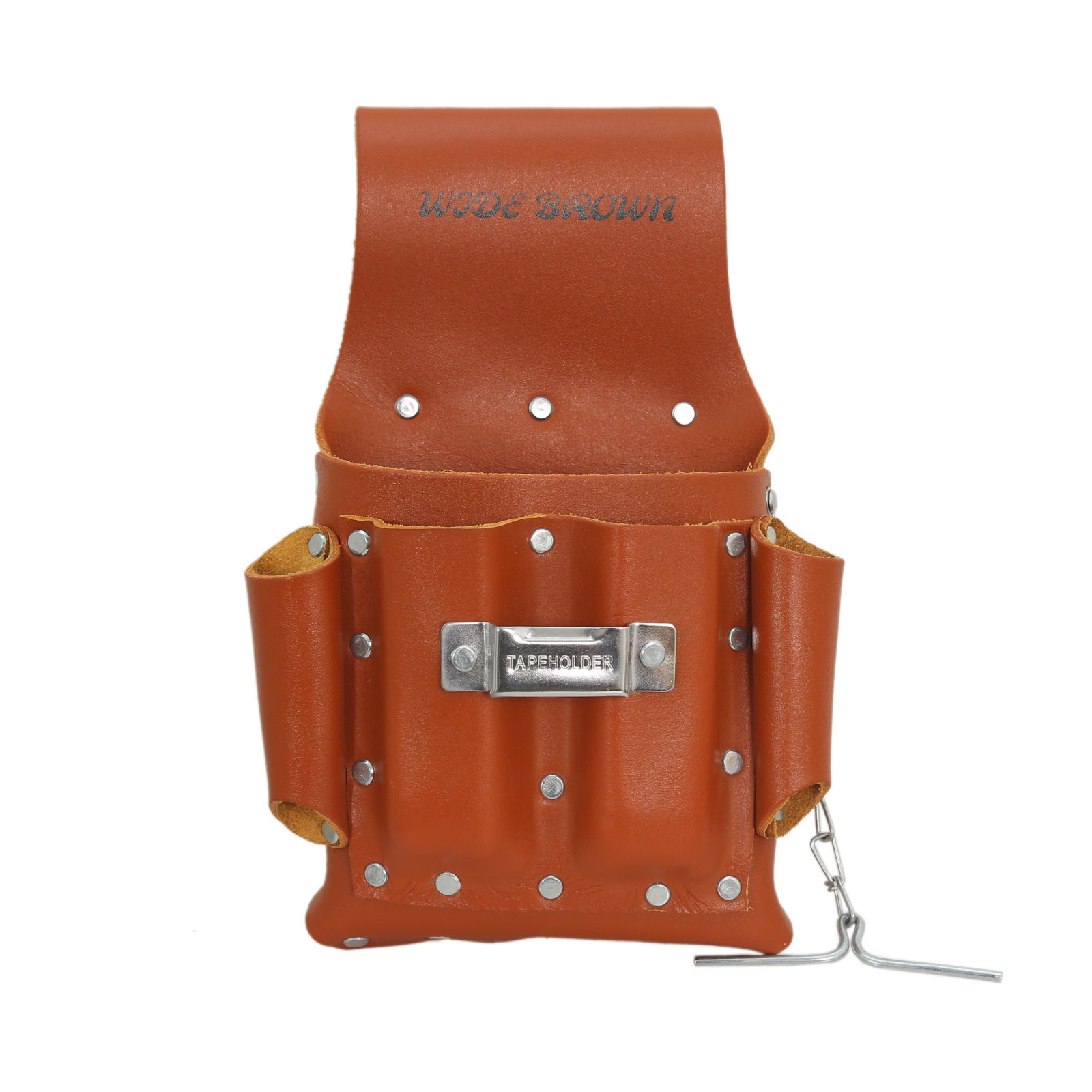 Wide Brown Leather Tool Pouch: 5-Pocket Electrician’s Belt