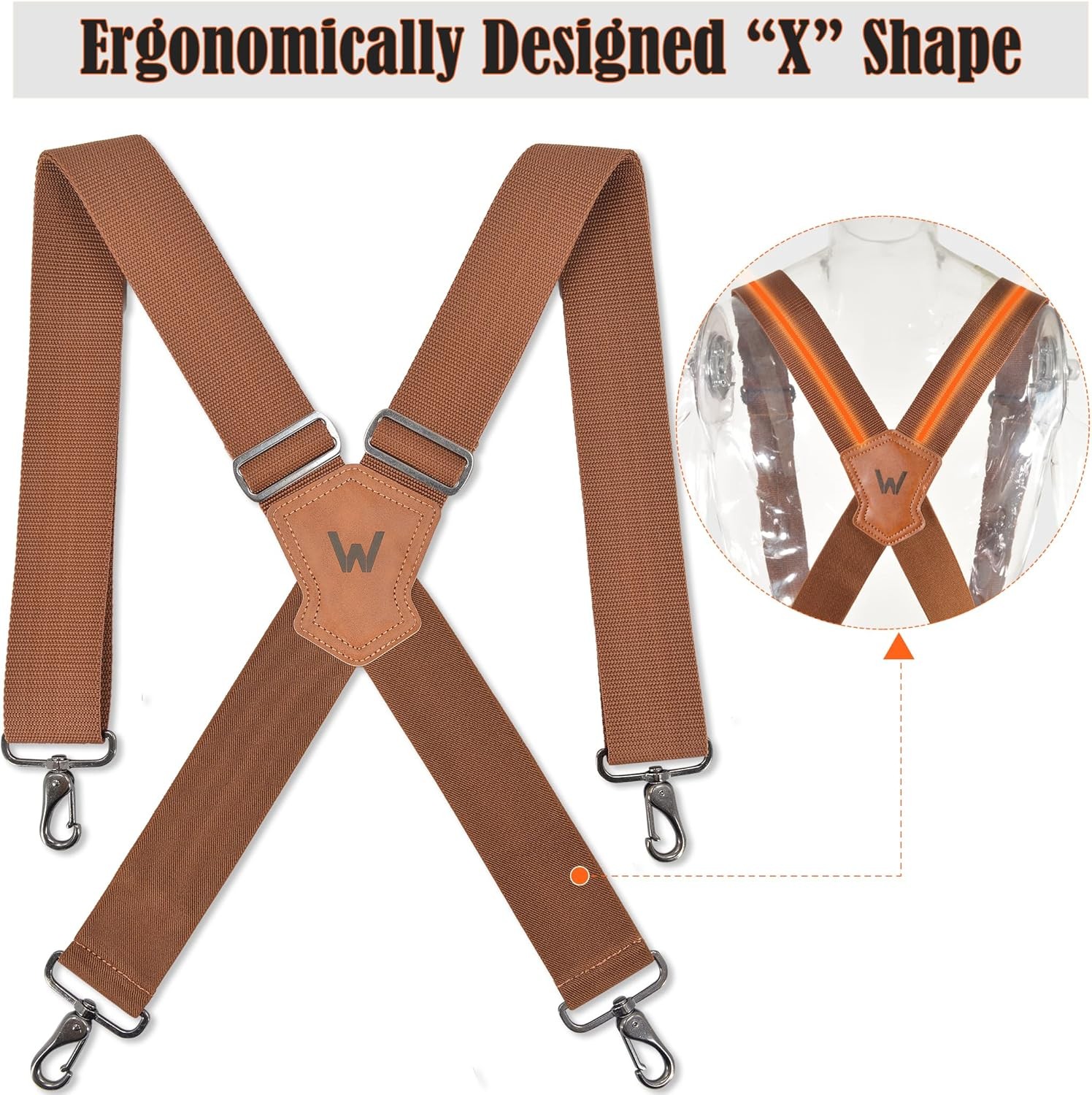 WELKINLAND Brown 2 inch wide suspenders, Heavy duty work suspenders for men,…