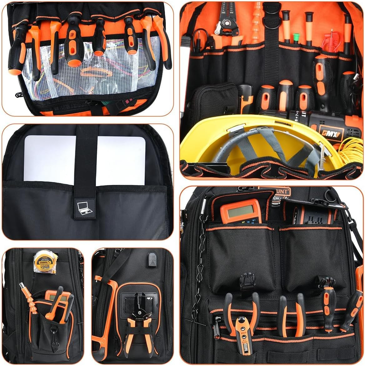 Tool Backpack Heavy Duty, Backpack Tool Bag Organizer with 89 Pockets & Loops, L