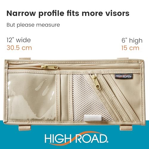 Car Visor Organizer with Zippered Pockets, Sunglasses Sleeve and Clear Tan