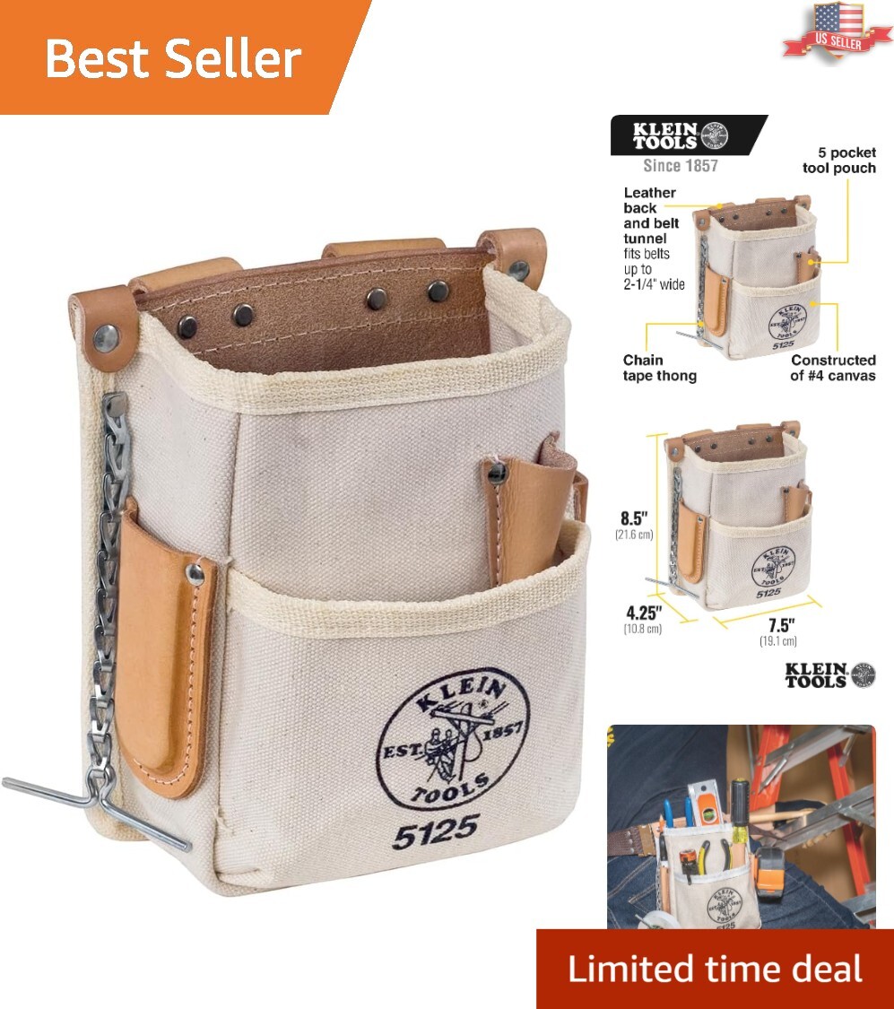 Unisex Beige 5-Pocket Canvas & Leather Tool Pouch – Perfect for Any DIY Project