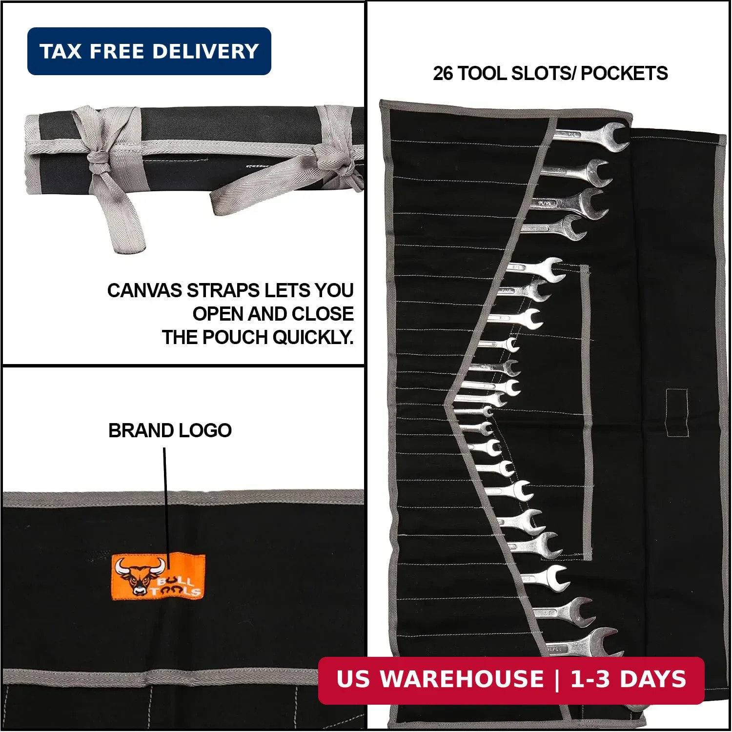 Tool Set Organizer, Pouch for Tool Kit W 26 Pockets Wrench Set Organizer, Metric