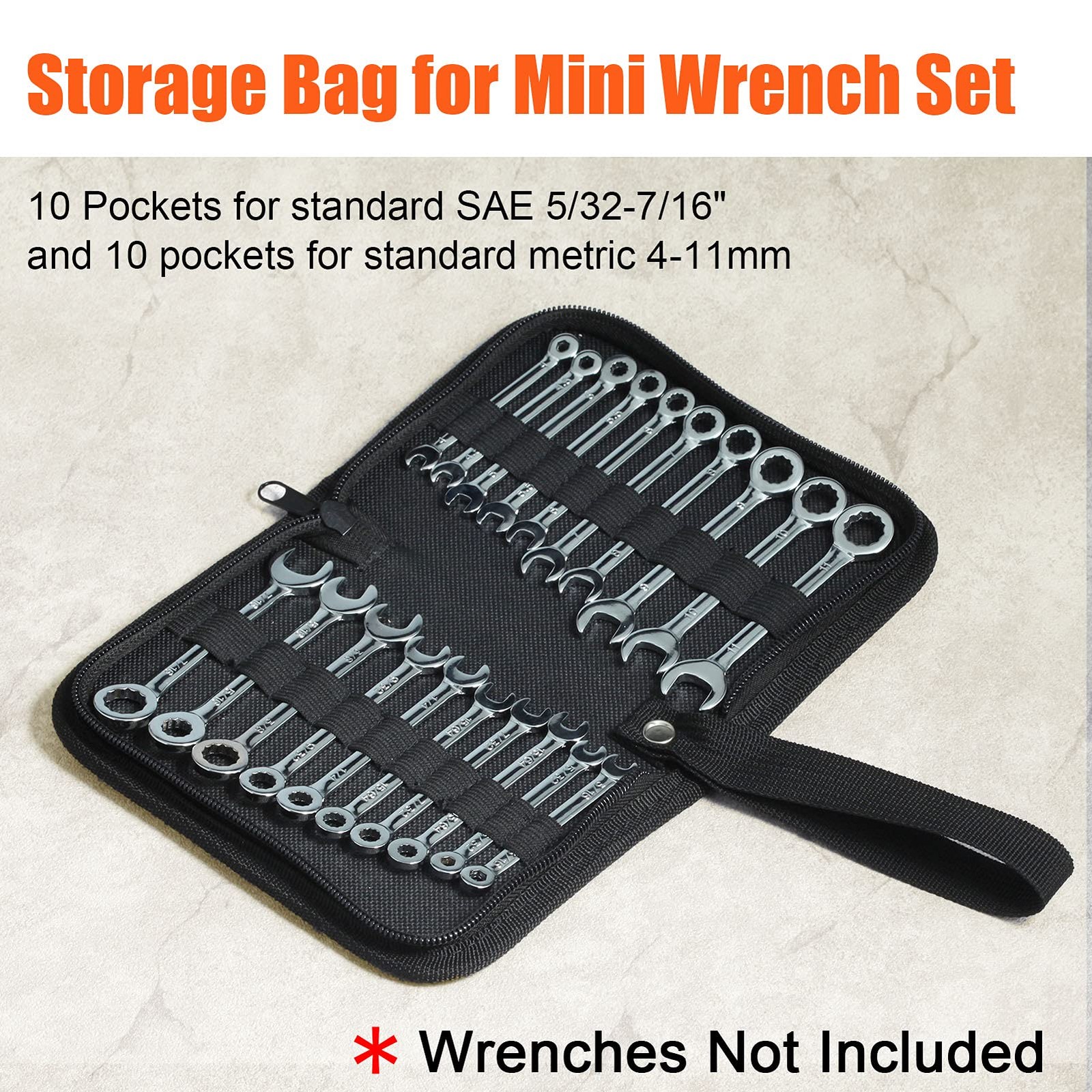 SPEEDWOX 20 Pockets Wrench Tool Storage Bag, Metric and SAE Pouch, Orange