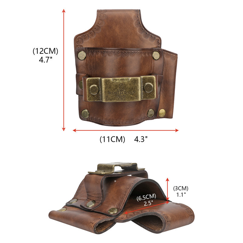 Leather 3-in-1 Tools Belt Pouch Hammer Holster Tape Measure Workshop Holder Case