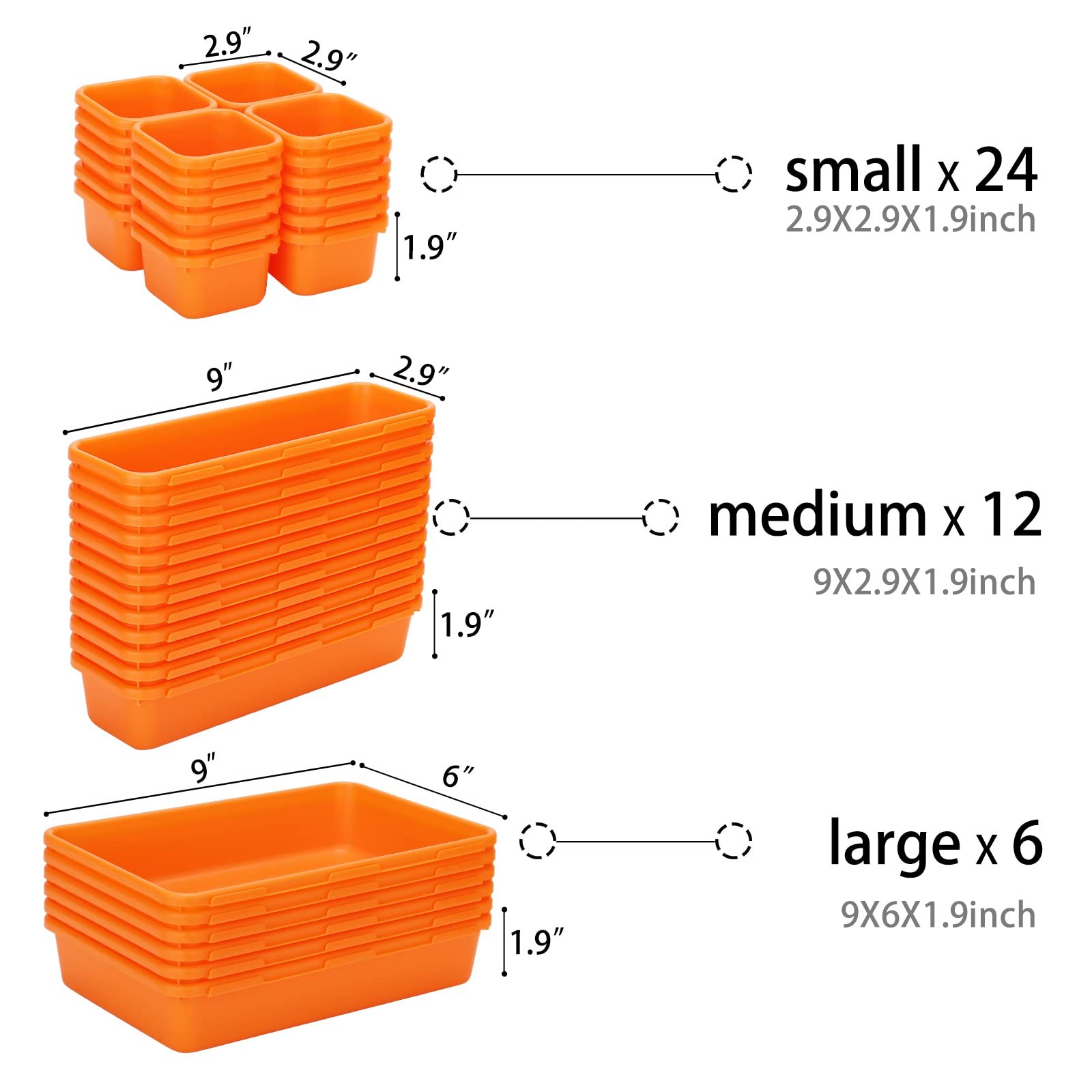 42 Pack Tool Box Organizer Tray Dividers, Rolling Chest Cart Orange
