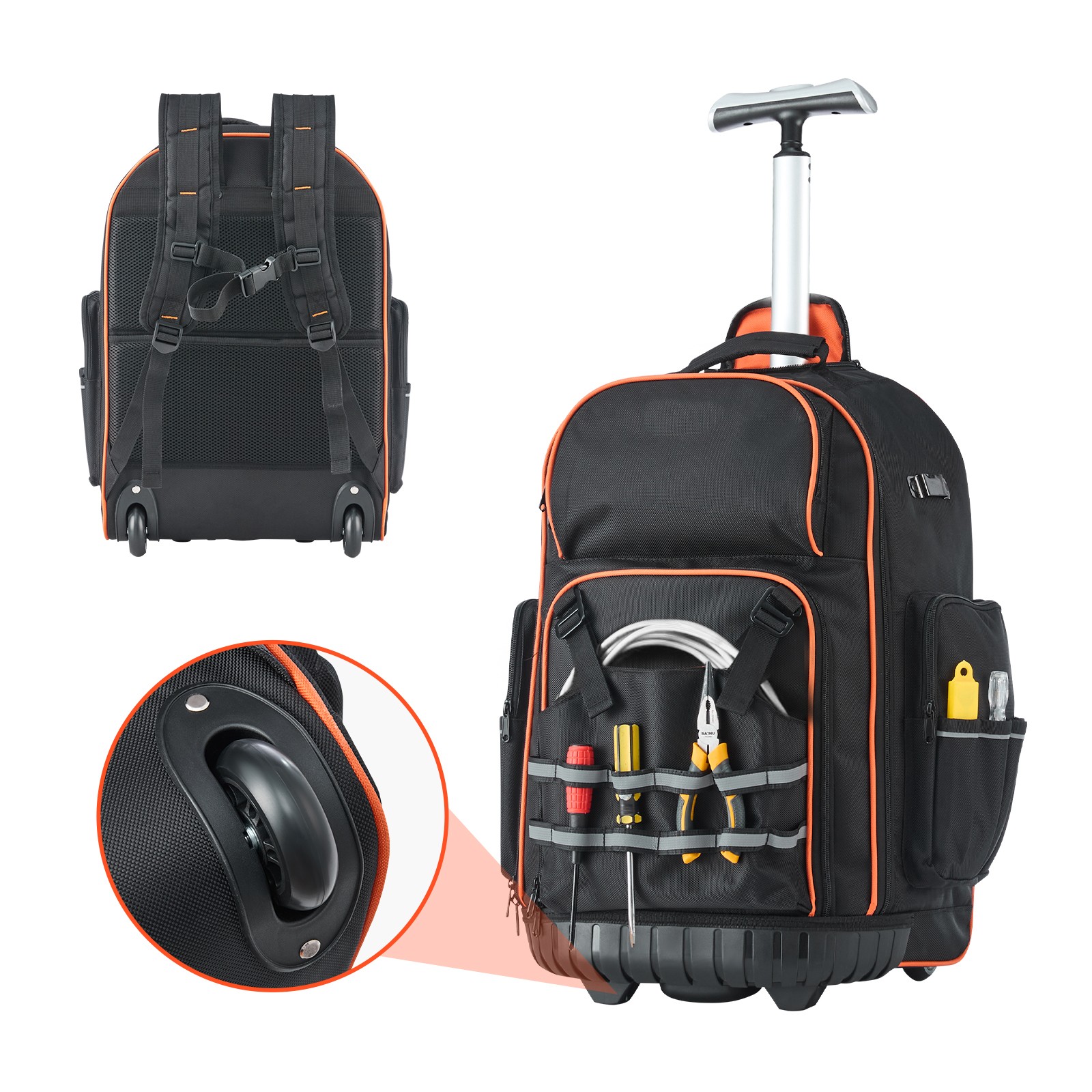 Uimoso Rolling Tool Backpack 72 Pockets Heavy Duty 15″ Roller Tool Bag on Wheels