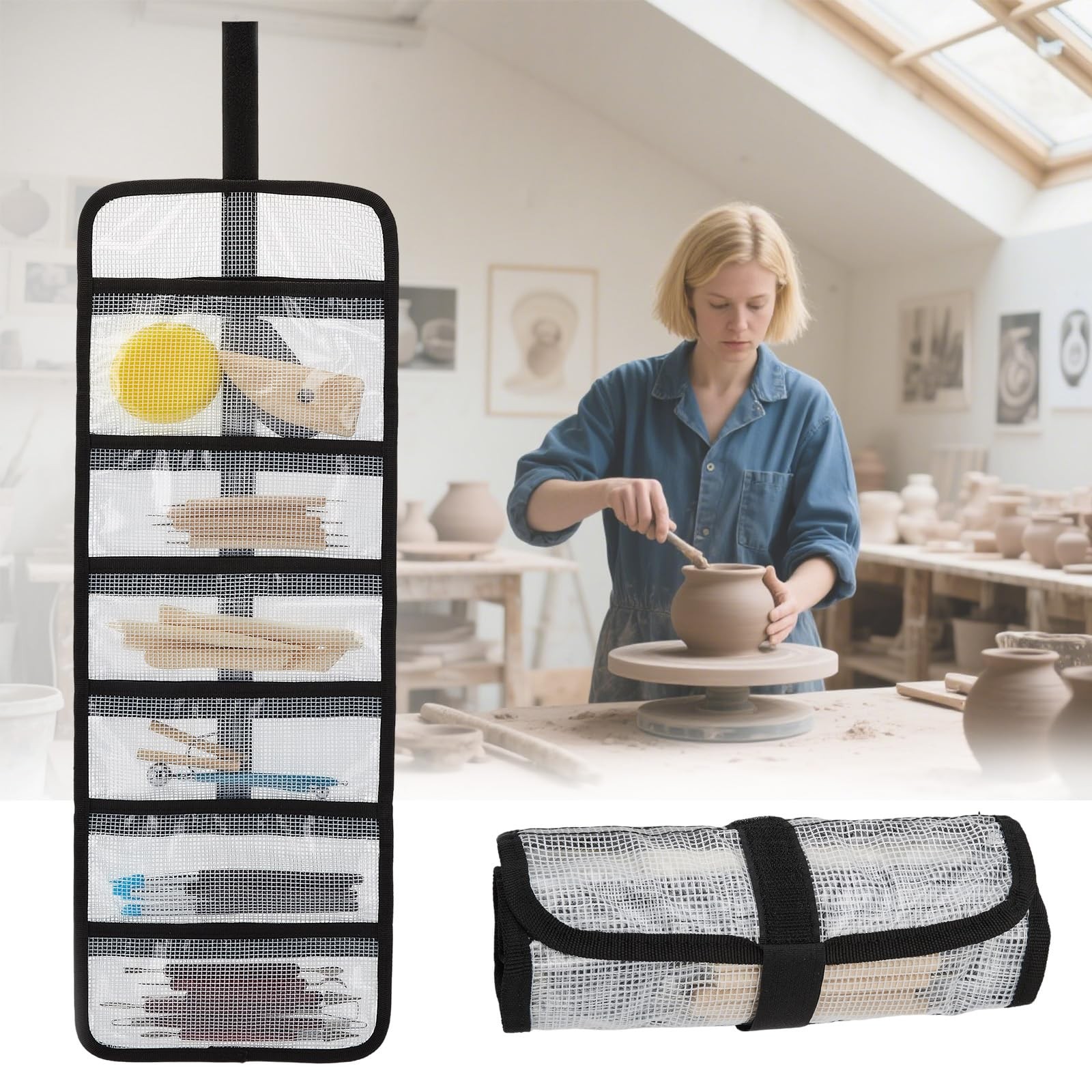 Small Roll Up Storage Bag, 6 Pockets Tool Kit, Suitable Small, 1-pack