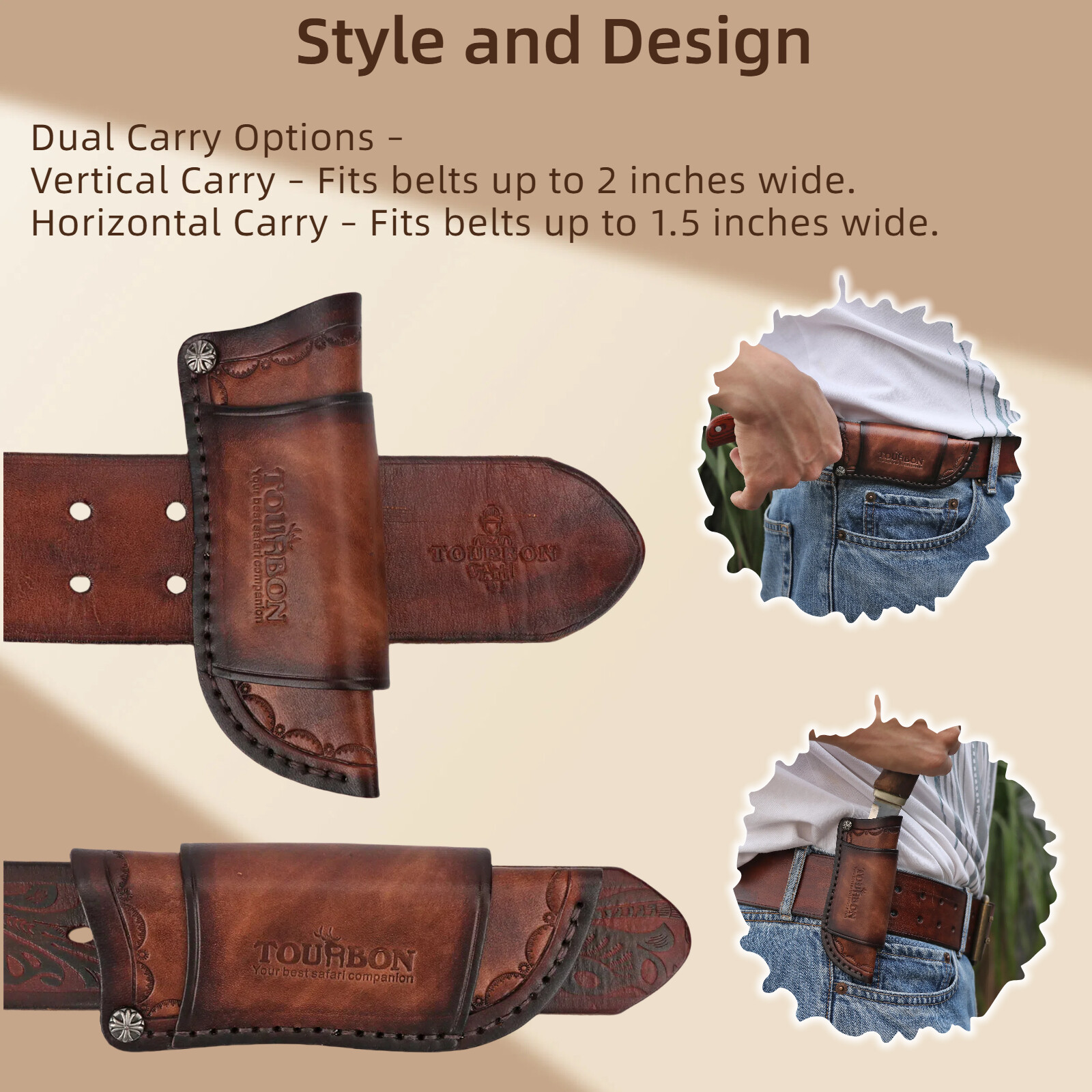 TOURBON Leather Knife Sheath Fixed Blade Case Belt Pouch Fit 4in Knives Camping