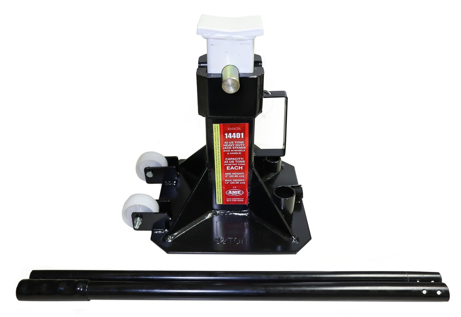AME INTL 14401 Heavy Duty Jack Stand, 22 Ton Pair, Wheeled with Handle for Ea…