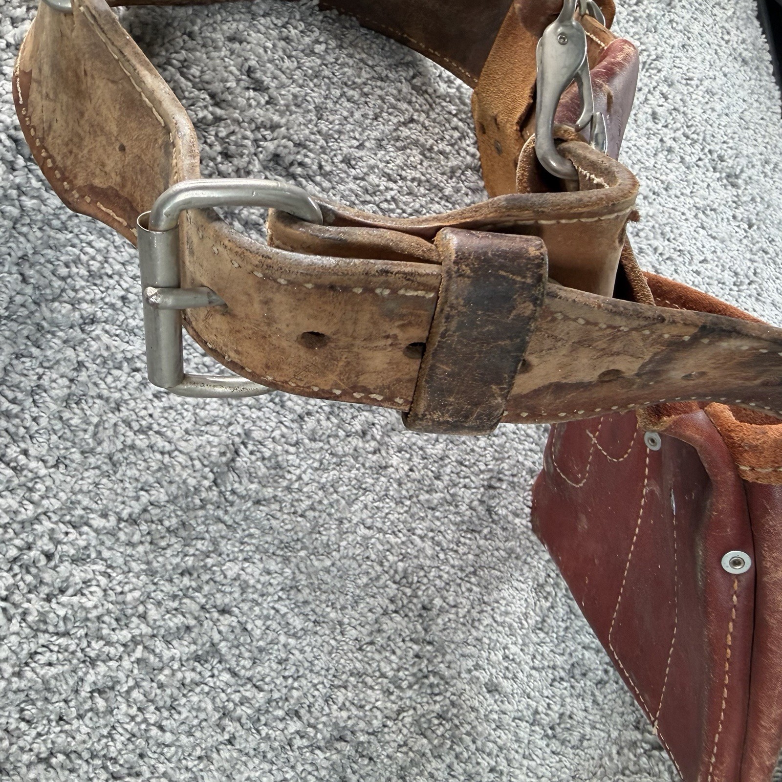 Leather Tool Belt w/Suspenders Rig Heavy Duty Carpenter Electrician Pouch Harnes