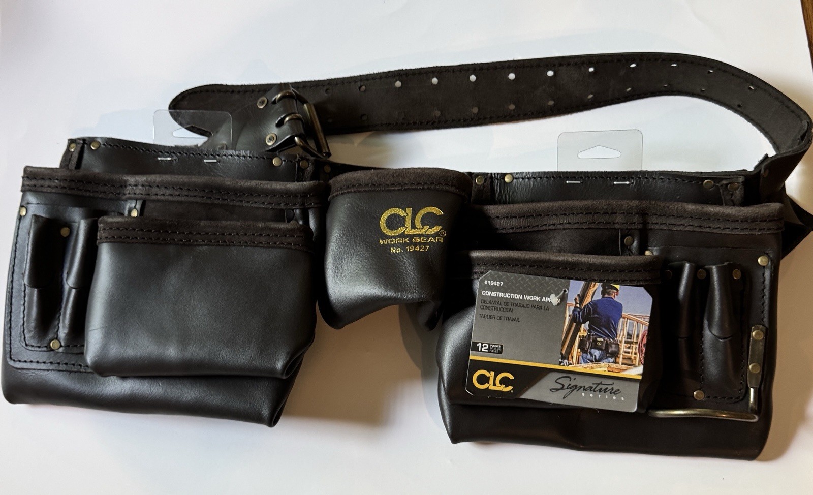 CLC 19427 Leather Work Apron 12 Pocket Brown Large Oiled Leather