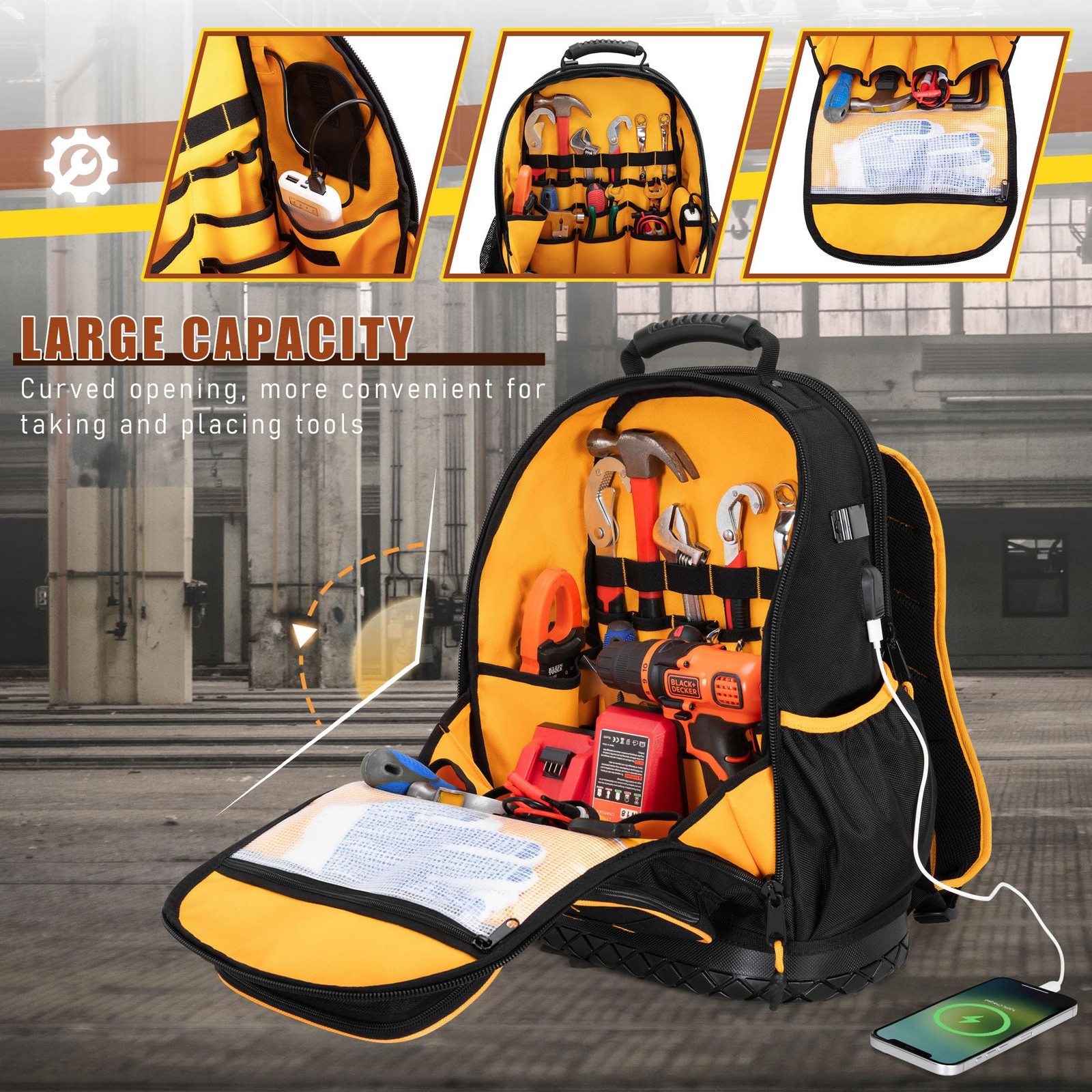 Organizer Bag Hard Bottom Tool Pouch 15.6In Laptop Sleeve Heavy duty Tool Black