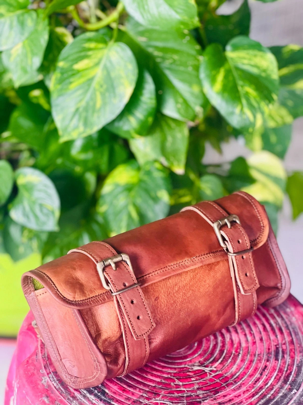 Genuine Goat Leather Vintage Motorcycle Buckle Closure Nourished Bag Best New
