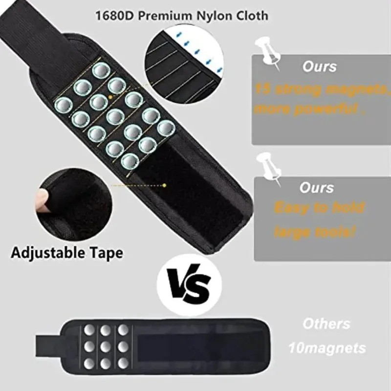 Magnetic Wristband Tool Belt with 15 Strong Magnets for Holder Holding Screws