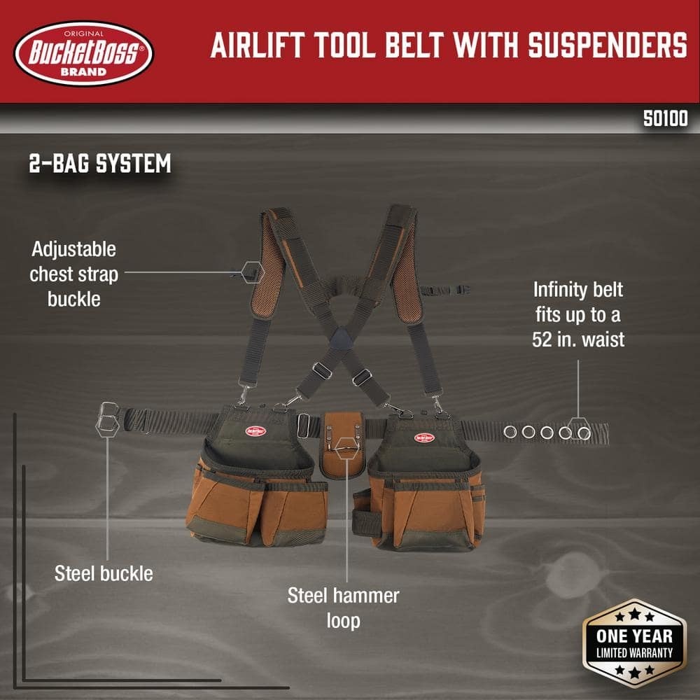 BUCKET BOSS 23 in. 10-Pocket Airlift Suspension Rig Tool Belt