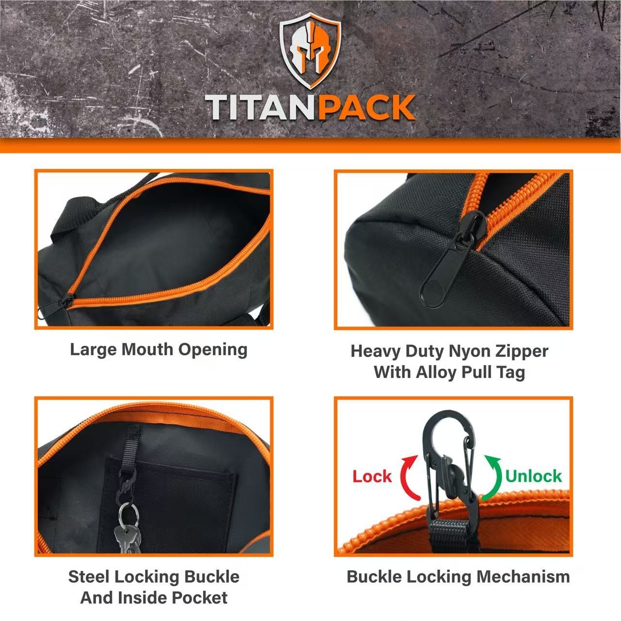 Titan Pack Large 12-Inch Heavy Duty Ballistic Nylon Tool Bag with Wide Mouth