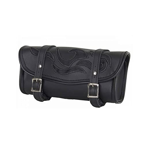 Motorcycle Tool Bag Leather Motorcycle Handlebar Bag 10″ Black with Flames