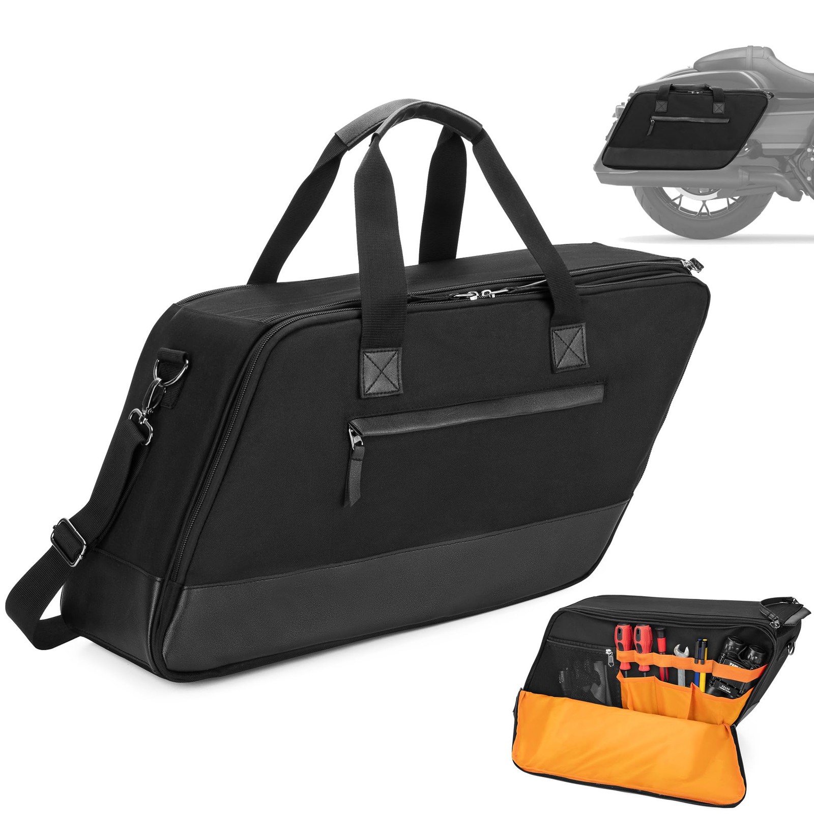 Motorcycle Saddlebag Liner Bag, Saddlebag Organizer with Orange Liner, with H…