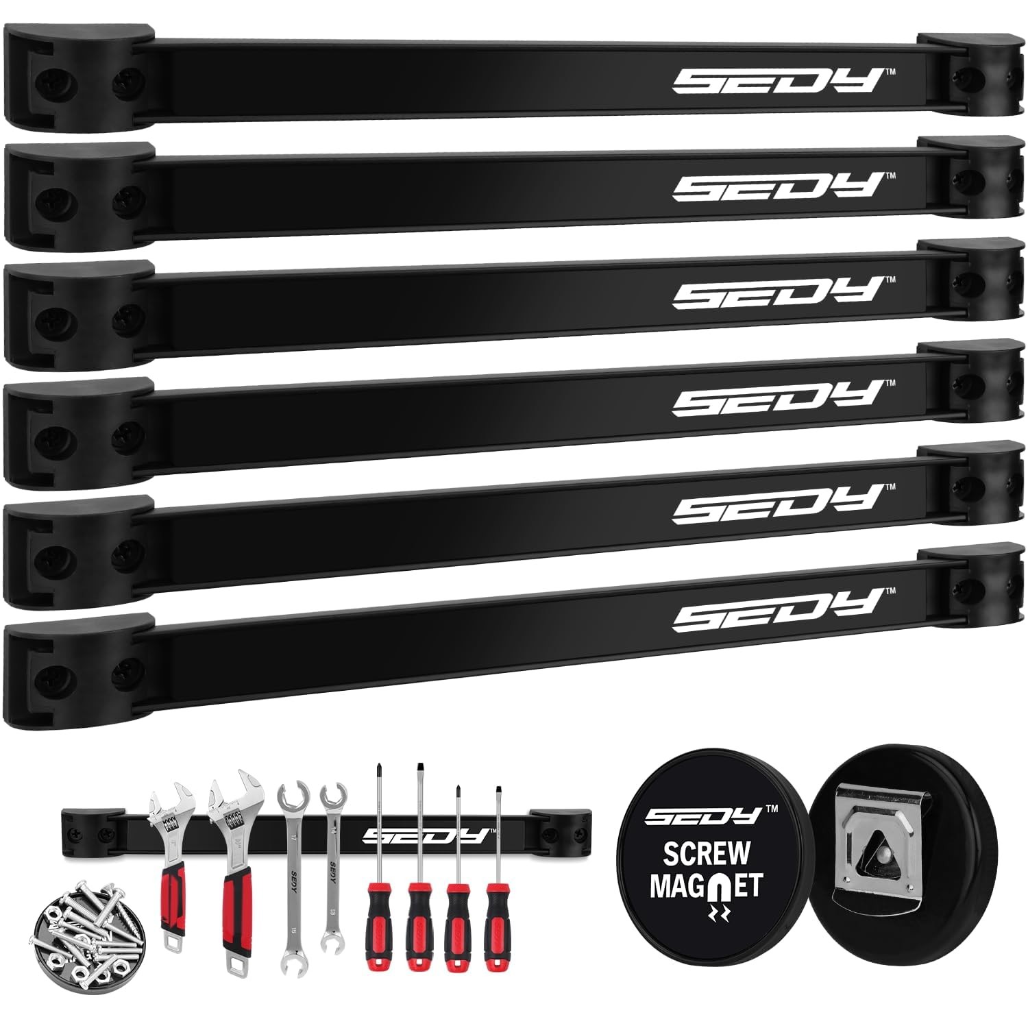 SEDY Magnetic Tool Holder Storage Organizer: 7-Piece Garage 12 Inch, Black