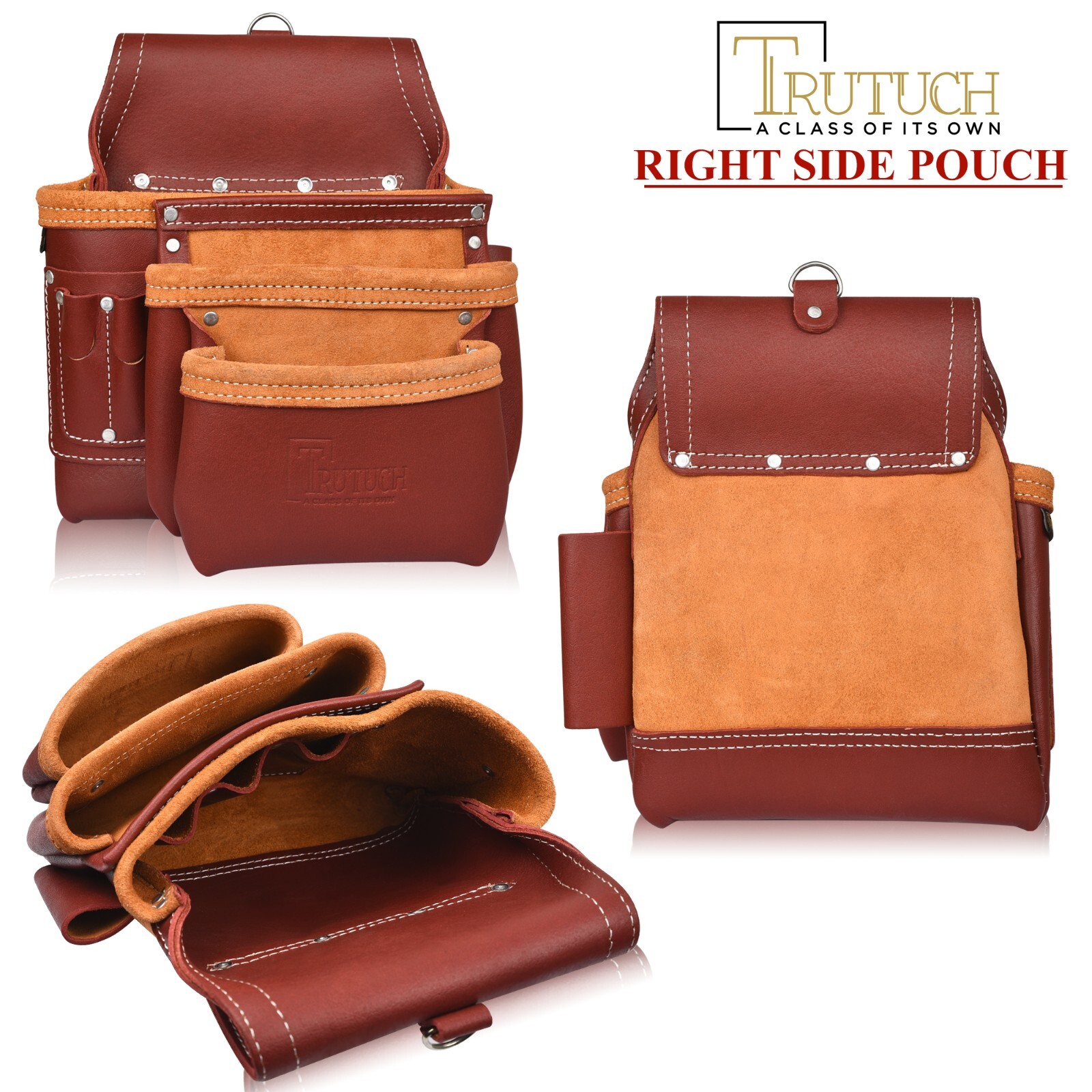 Trutuch Maroon Leather Tool Belt with Suspender | Framers Tool Bag | Tool Belt