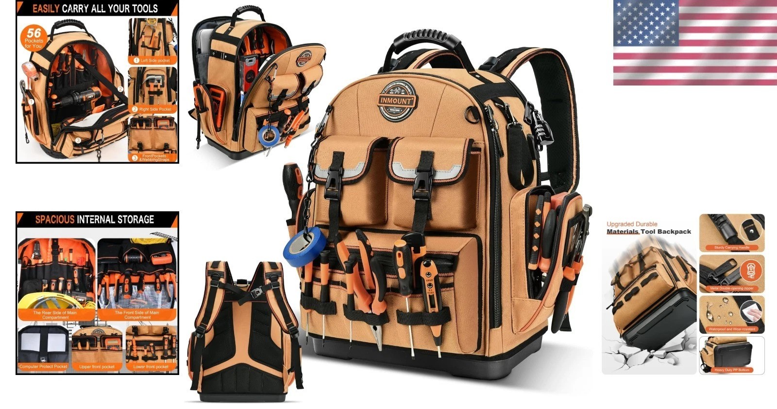 1680D Tool Backpack – Spacious 56-Pocket Organizer for Electricians & HVAC