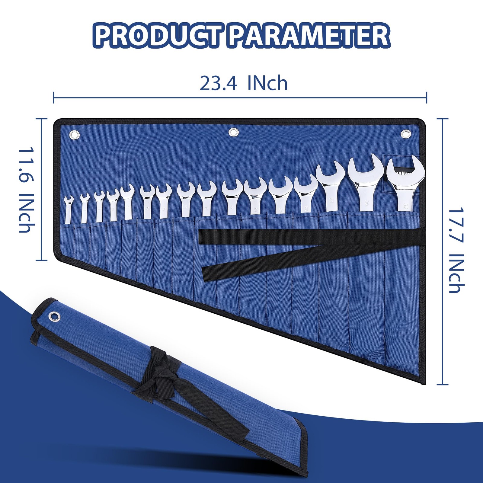 QualiapeX 16 Pockets Wrench Roll 24 inches x 18 x 0.5
