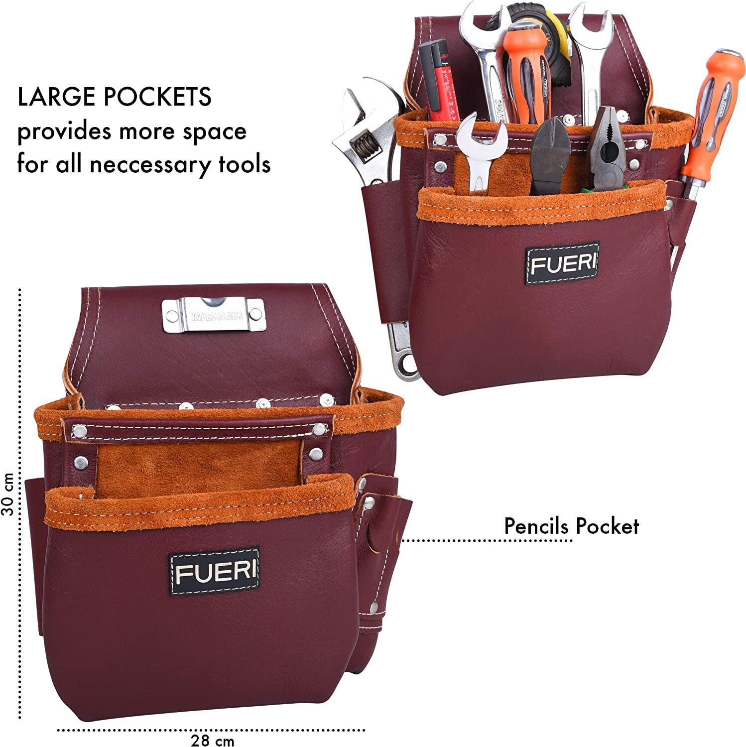 Leather Tool Pouch 17-Pocket Leather Nail & Tool Apron Carpenters Belt & Set