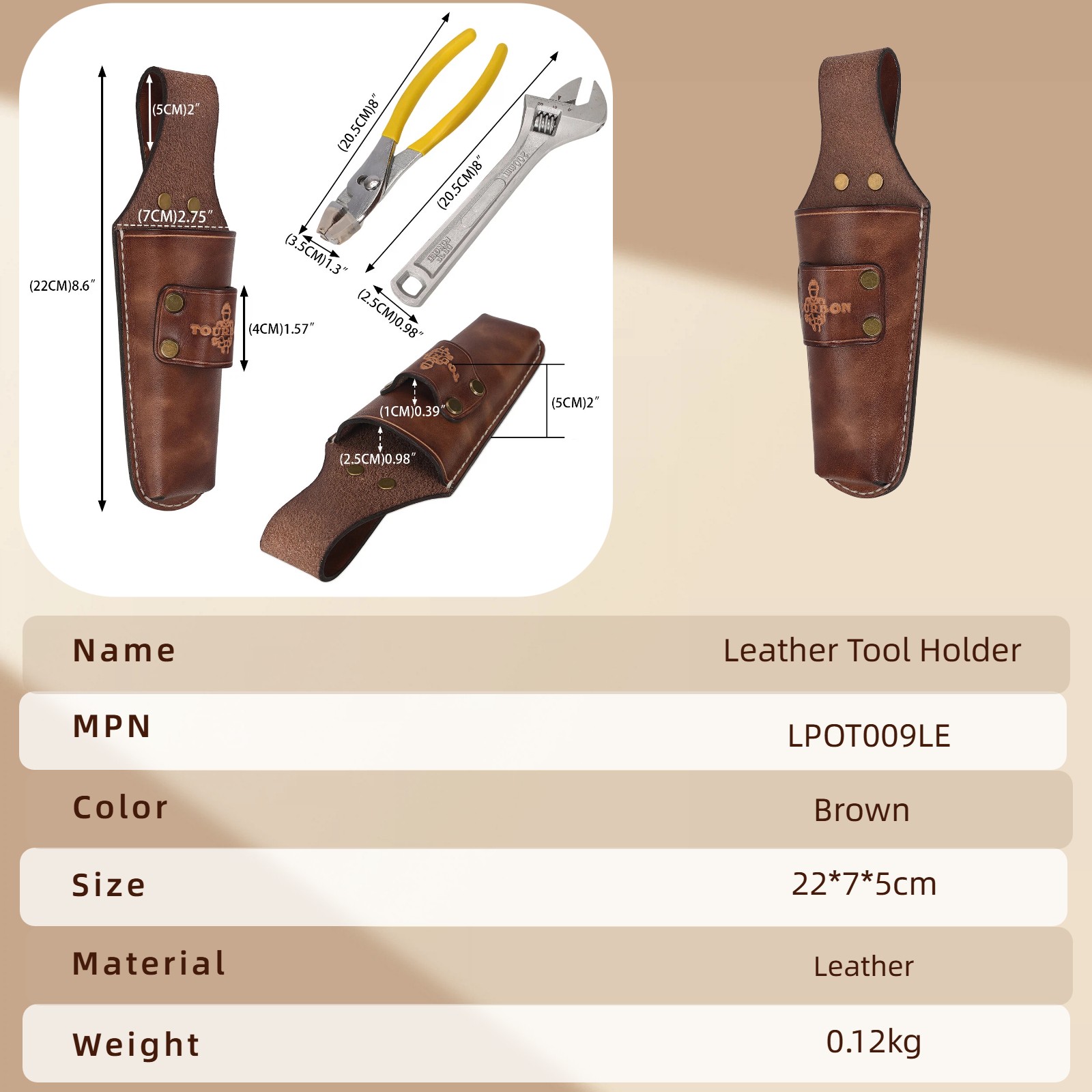 Tourbon Leather Garden Tool Belt Pouch 2-in-1 Pruner Shears Wrench Holder Case