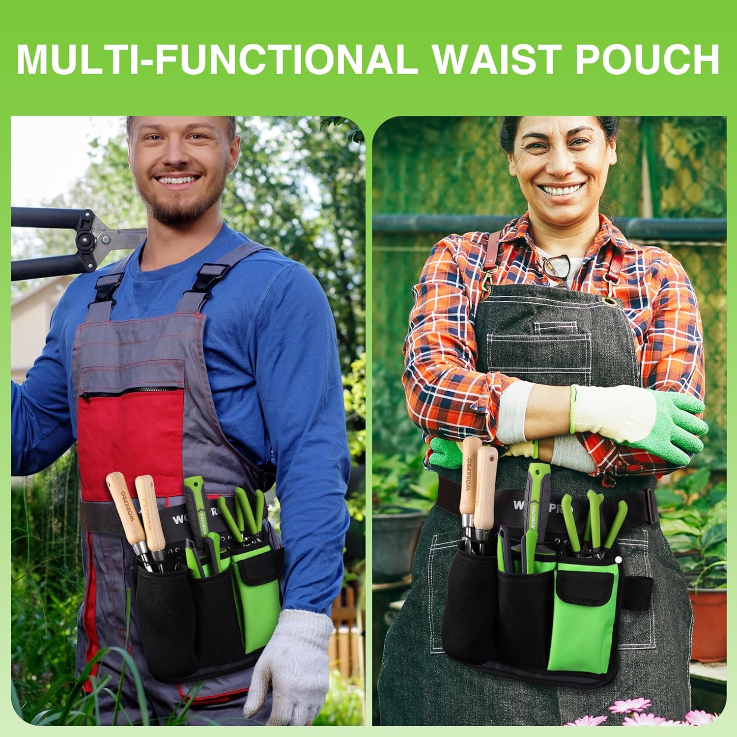 Garden Tool Belt, 5-Pocket Single Side Gardening Tool Pouch with Adjustable Wais