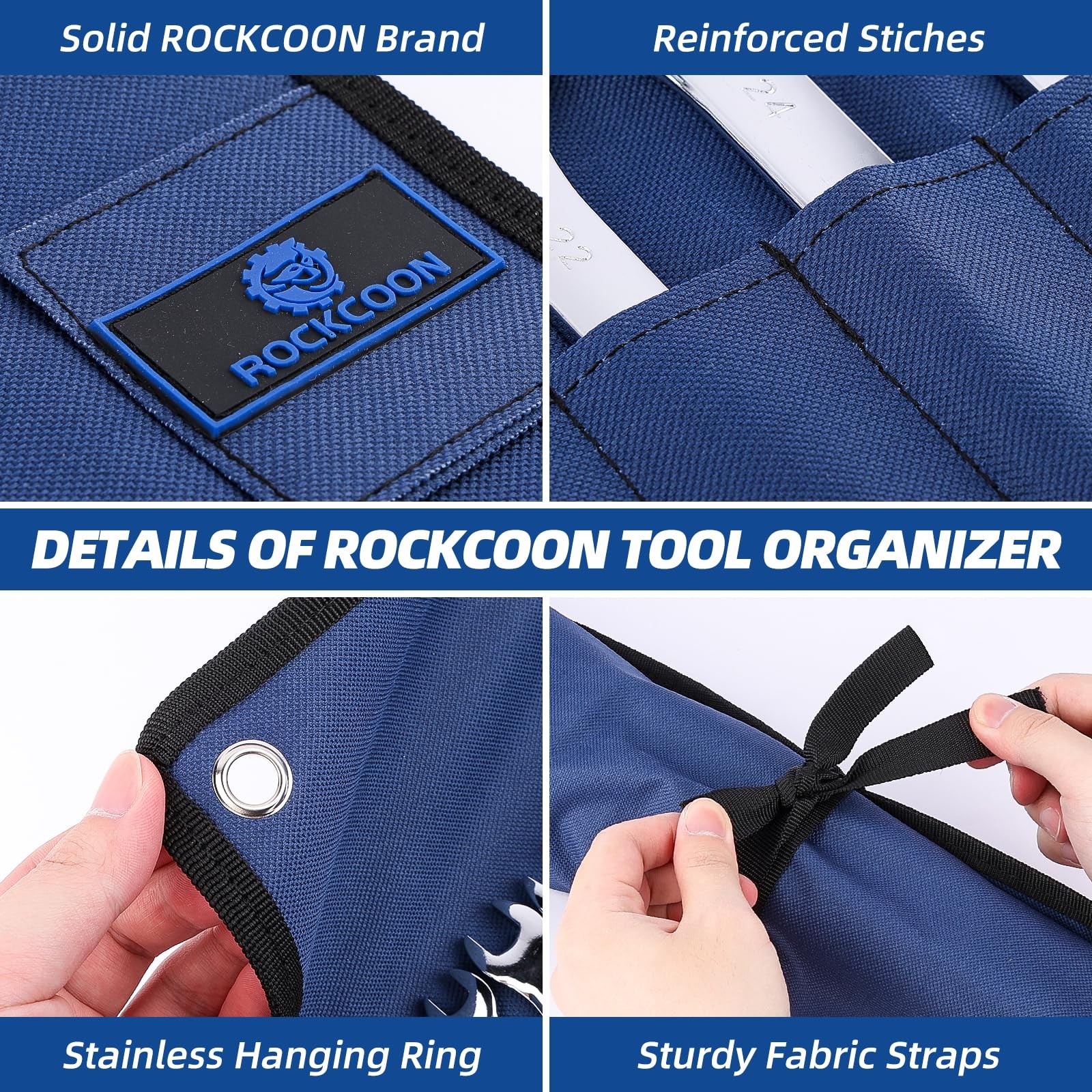 ROCKCOON 16 Pockets Wrench Roll Organizer, 26 x 17.7 x 10.8 inches, Blue