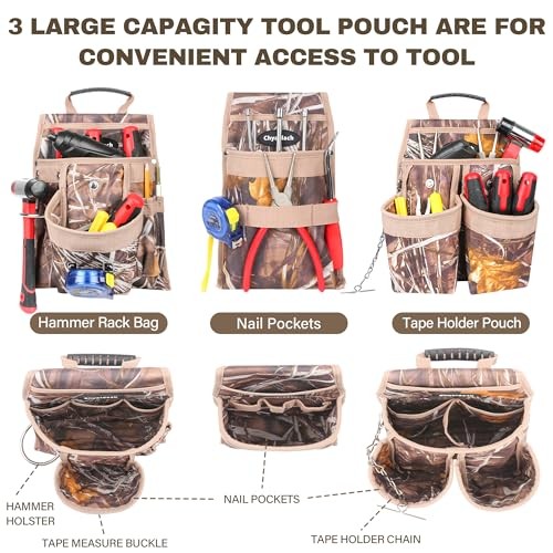 Chyaidach 16-Pockets Tool Belts for Men with Suspenders 7-Piece Framing Tool