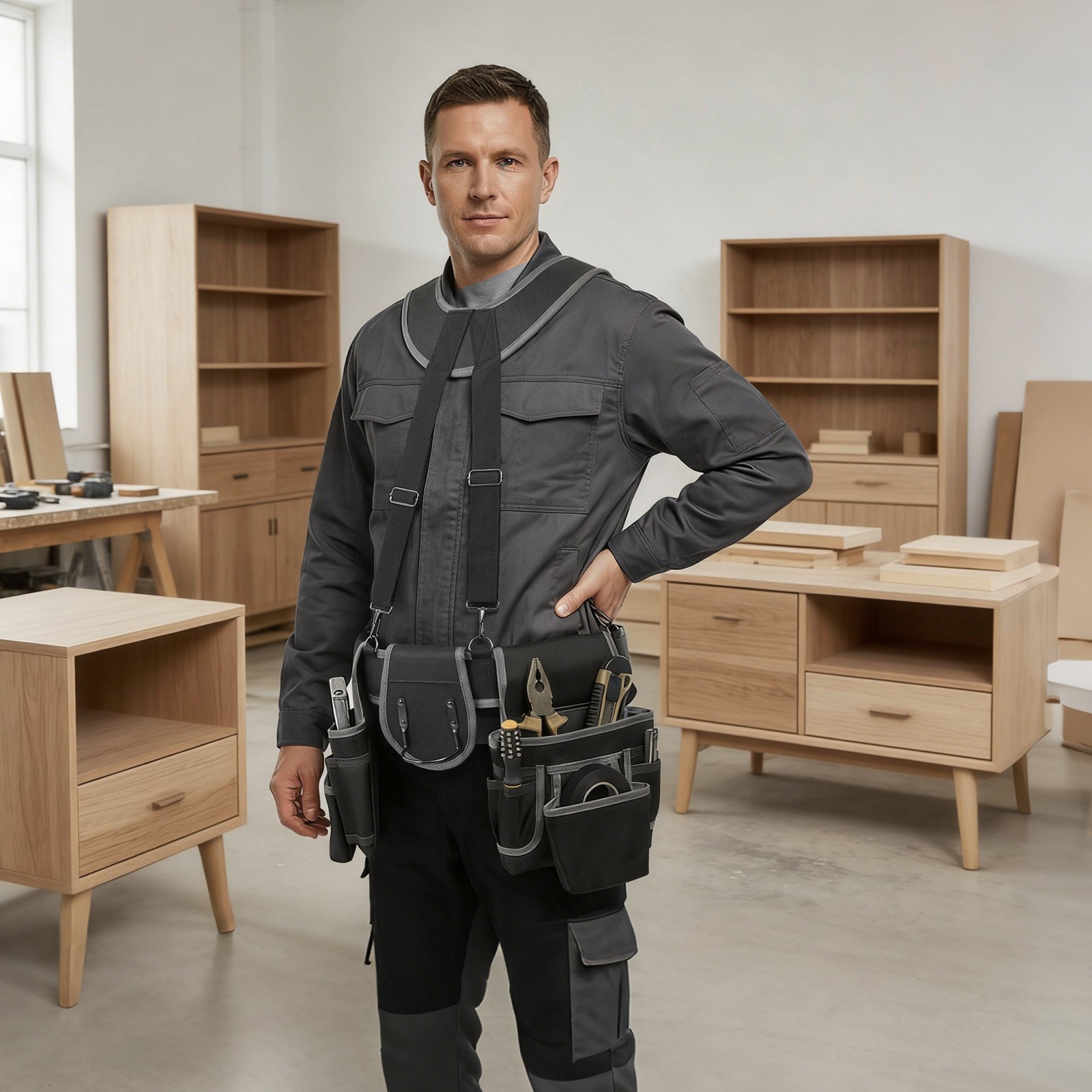Tool Belt Electrician Tool Bag Multifunctional Tool Bag w/Suspenders Waist-Mount