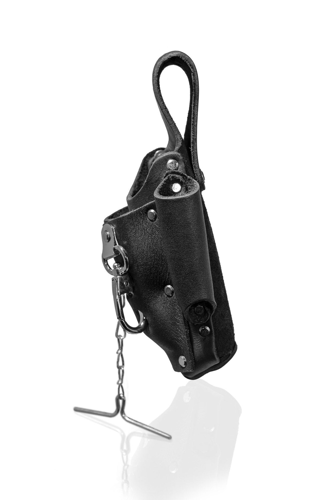 Electrician Full Top Grain Leather Tool Pouch 5 Pocket Tape Chain Clip Black