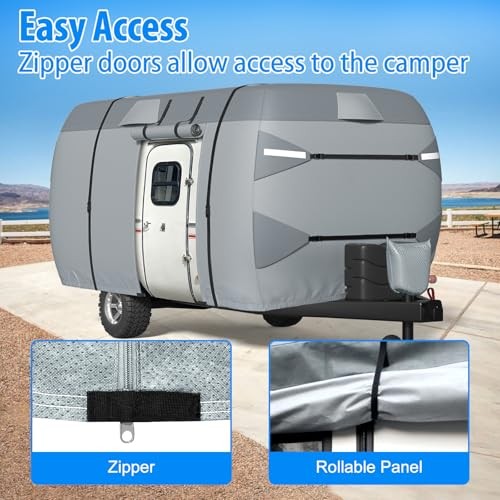Fiberglass Travel Trailer Cover 8-10ft, 7 Layers Top Heavy Duty Fiberglass