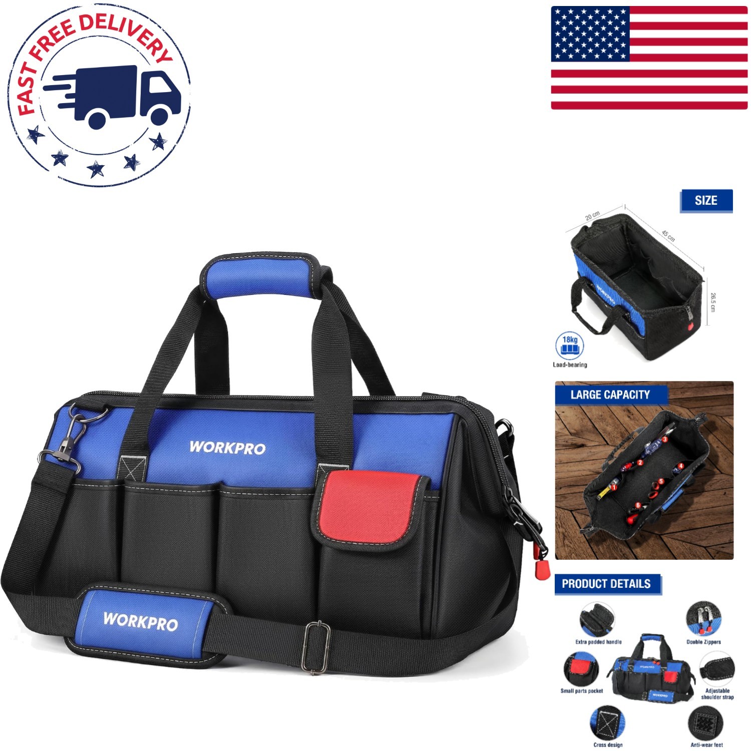 18-Inch Close Top Storage Tool Bag – Canvas, Adjustable Strap, Great Durability