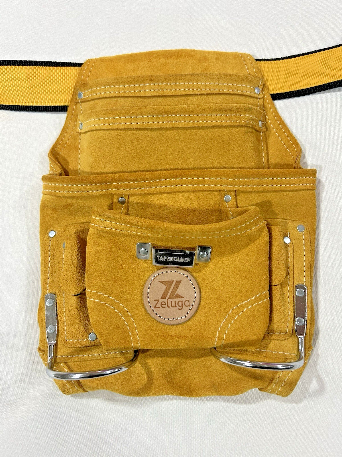 Zeluga 10 Pocket Rigger Heavy Duty Leather Tool Bag Yellow With Adjustable Belt