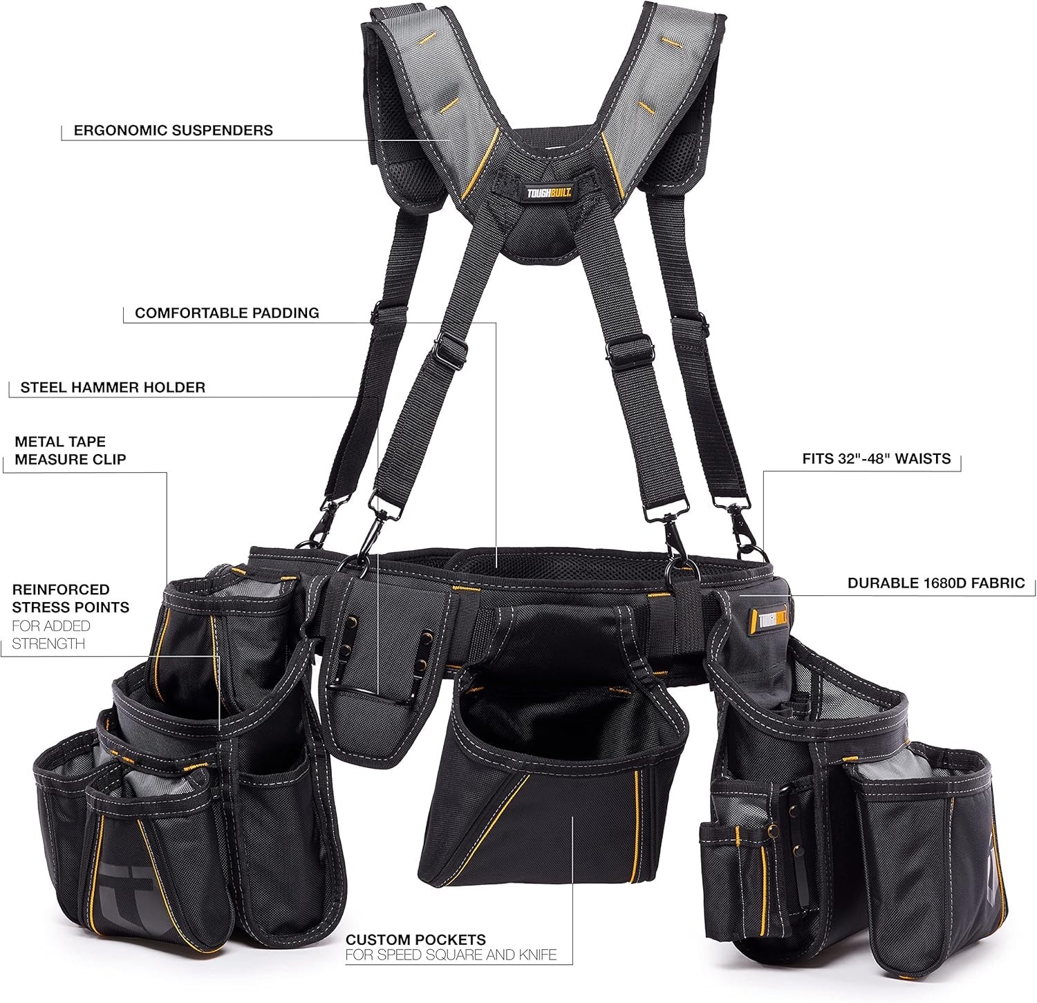 ToughBuilt – Pro Framer Suspension Rig Tool Belt System 2 Large Pouches