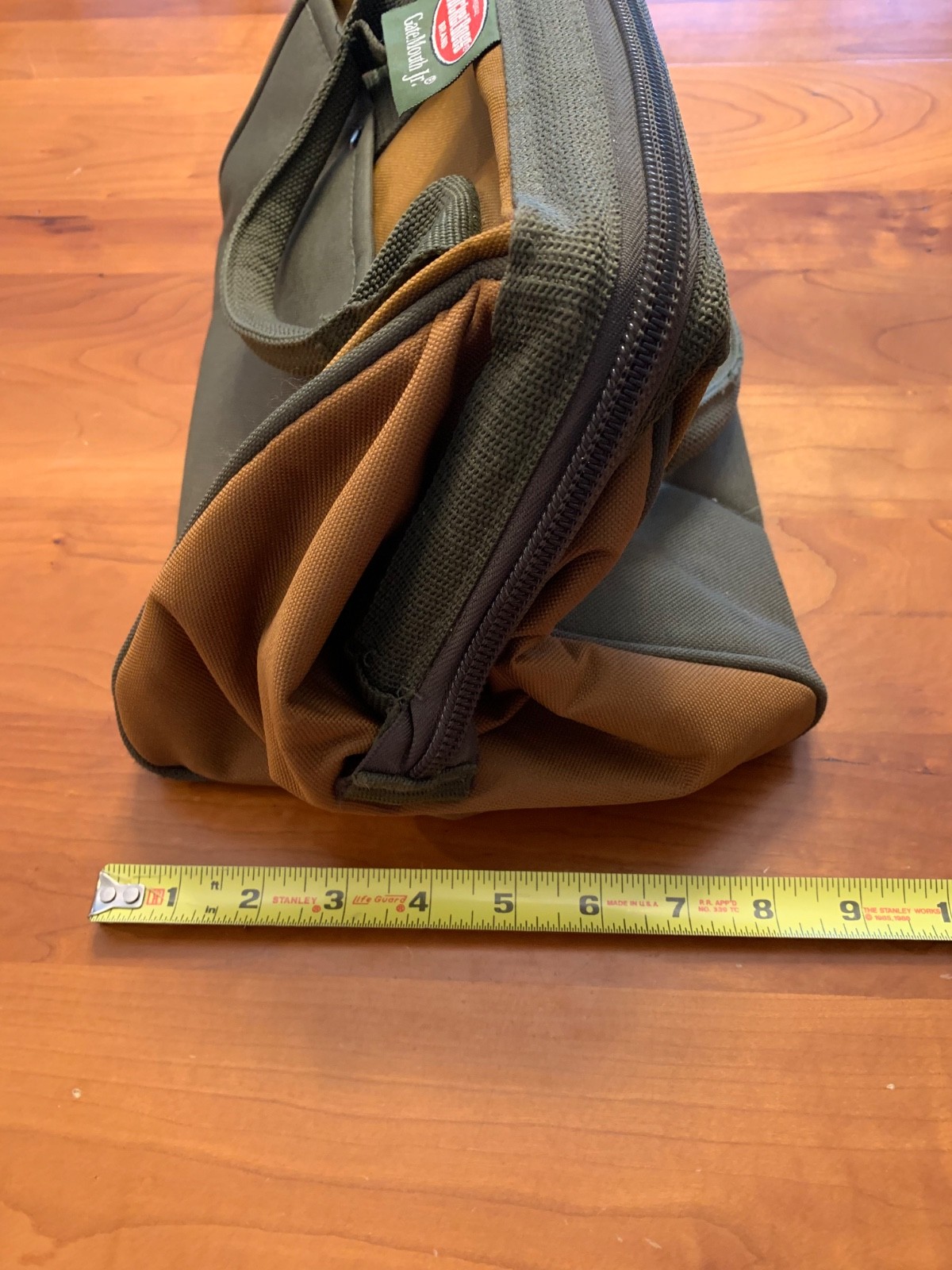 Bucket Boss Gate Mouth Jr. 13″ Brown & Green Canvas Zippered Tool Bag / Tote