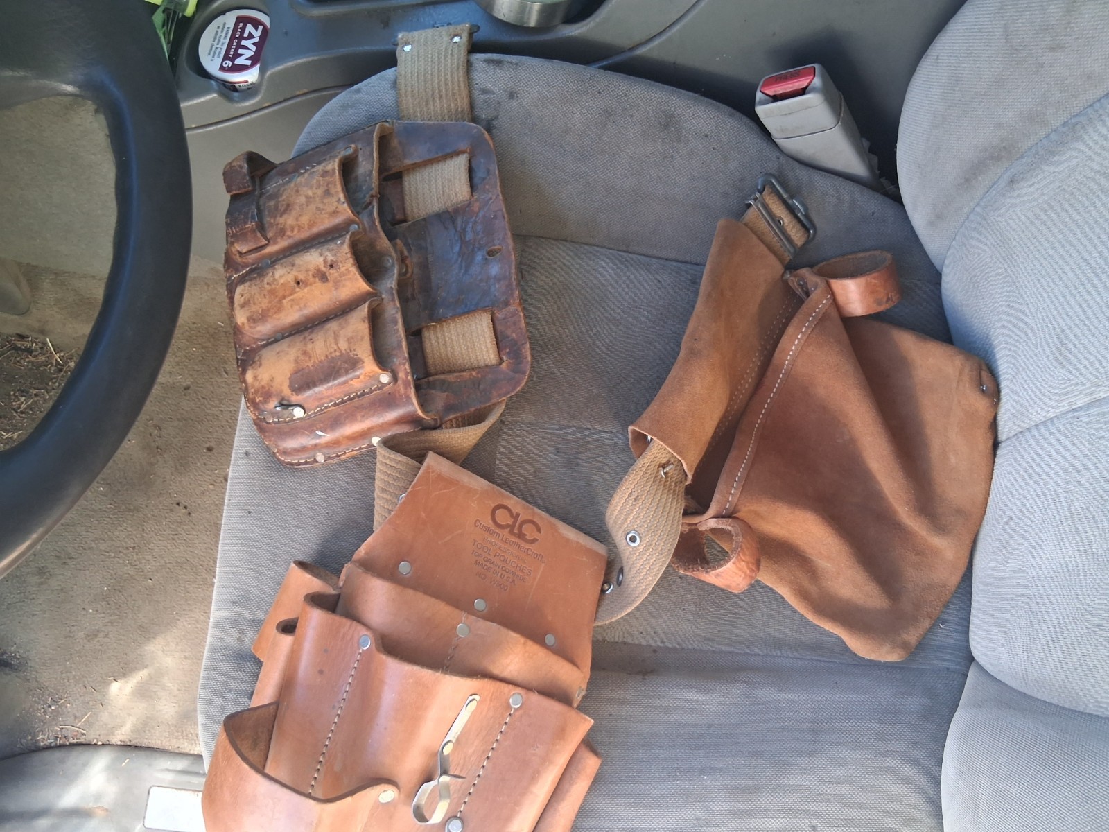 3 Leather Bag And Belt Set, Adjustable “Light Framer” Tool Belt 3 Bag Set Bundle