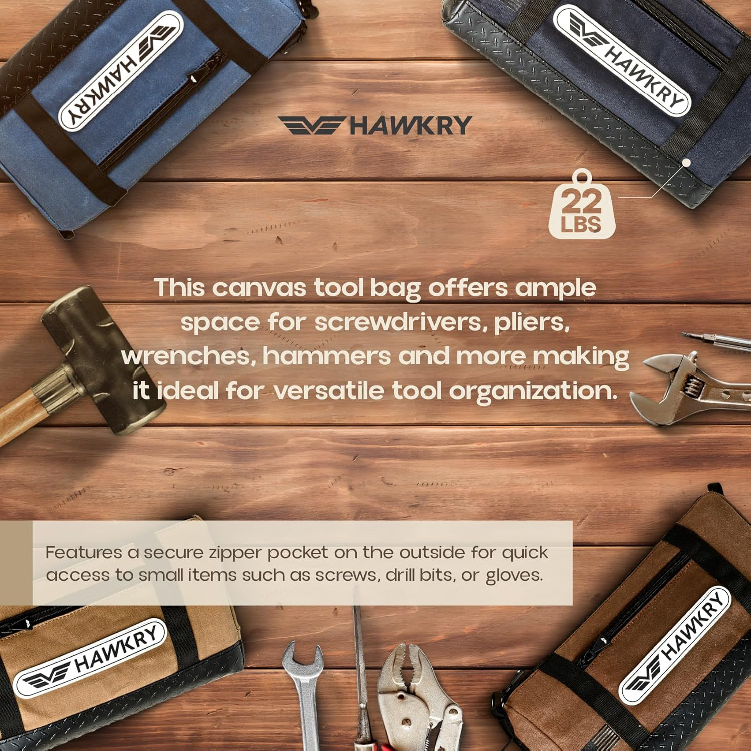 Canvas Tool Pouch Set (4 Pack) – Heavy Duty Tool Organizer Bags with Zipper, Dur