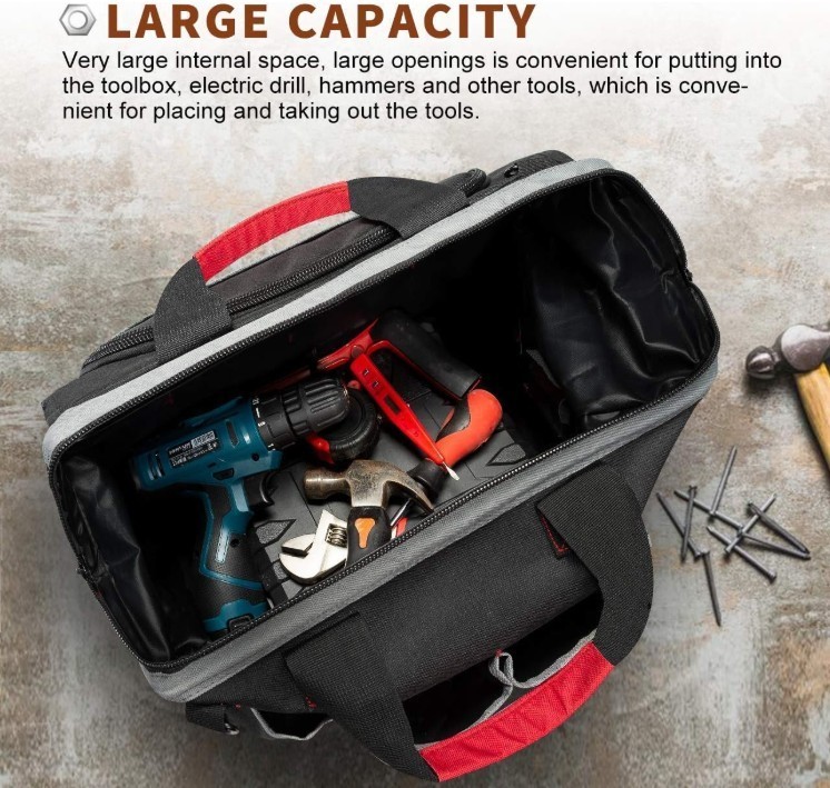 16″ Waterproof Tool Bag 25 Pockets Wide Mouth Storage Organizer Shoulder Strap