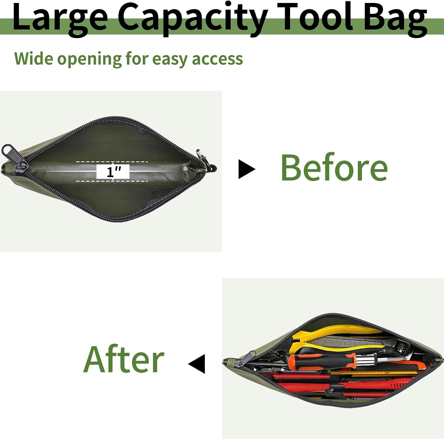 3 Pcs Zipper Tool Pouches, Flat Bottom Utility Bags with Carabiners | 600D