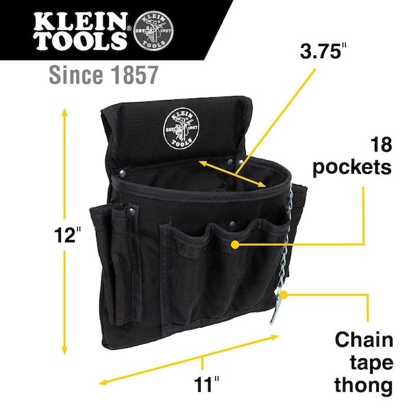 Klein Tools 5710L Black Ballistic Nylon Tool Belt, L, 27 Pockets, 5710L