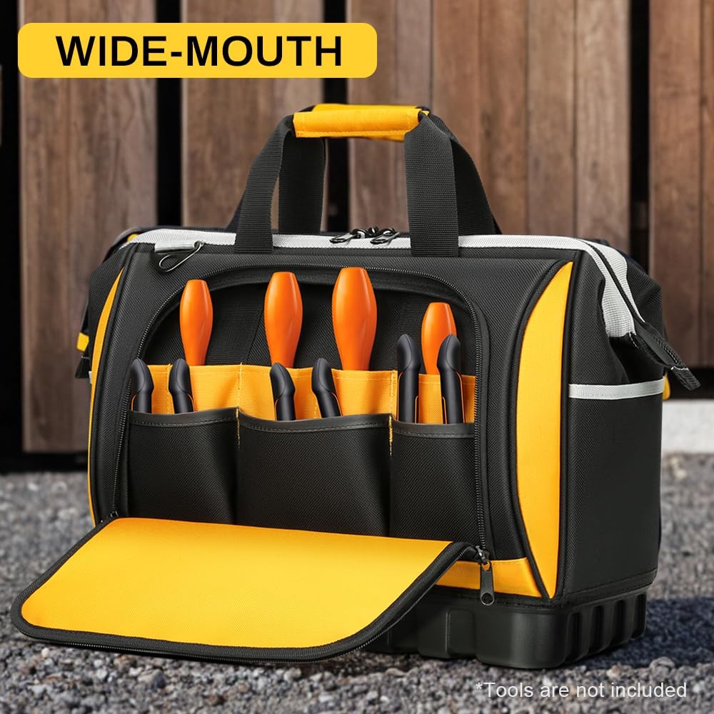 Tool Bag, Hard Bottom Professional Tool Tote, Multi-Pocket Storage with Shoul…