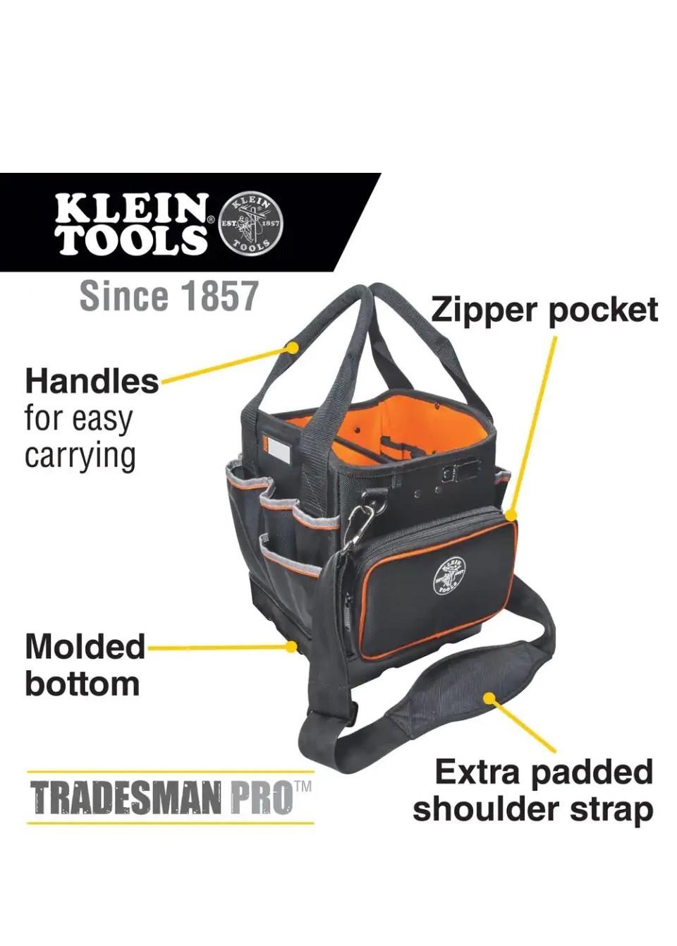 Tool Bag Tradesman Pro Tool Tote 40 Pockets 10-Inch Klein Tools