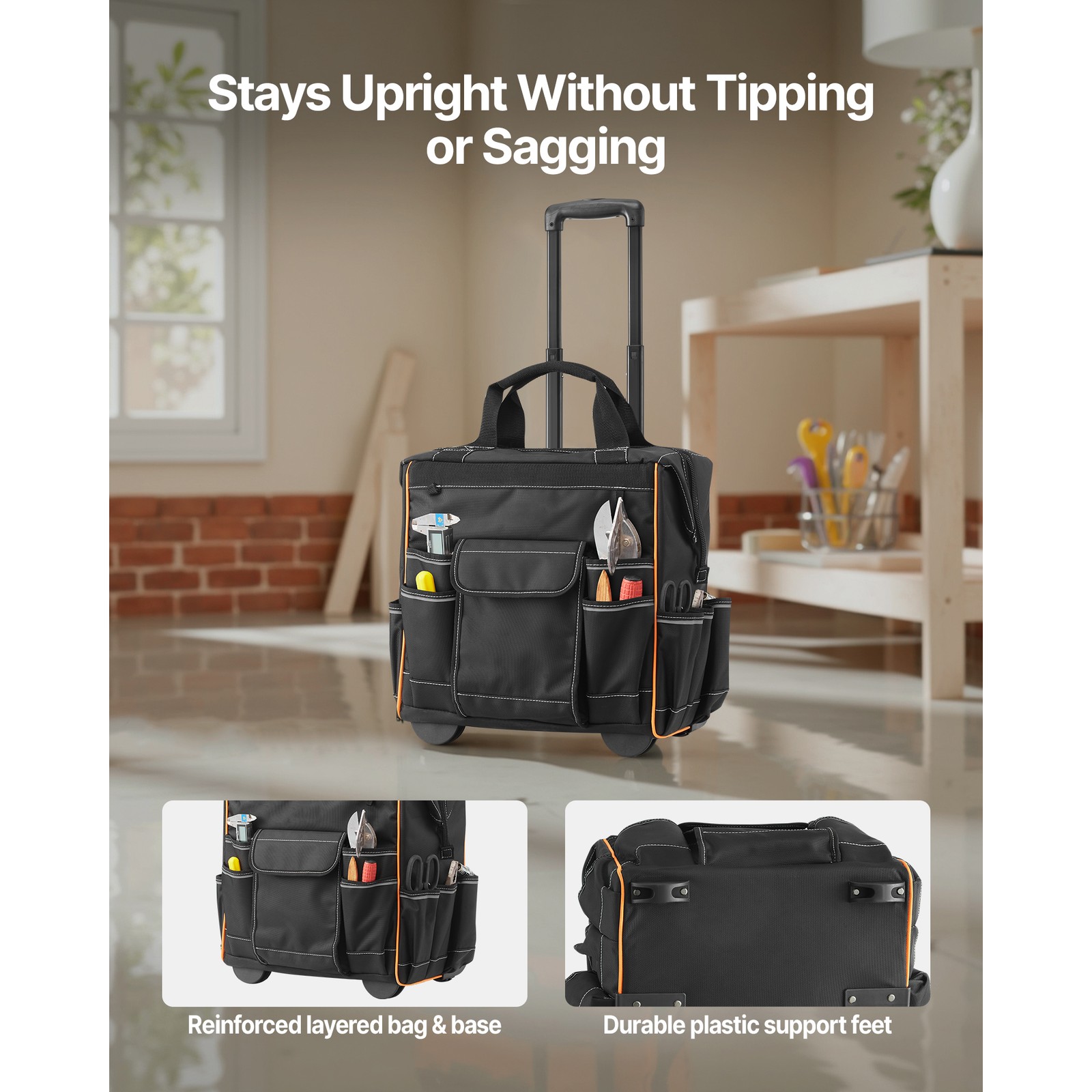Uimoso Rolling Tool Bag 25 Pockets Heavy Duty Roller Tool Bag on Wheels 15″