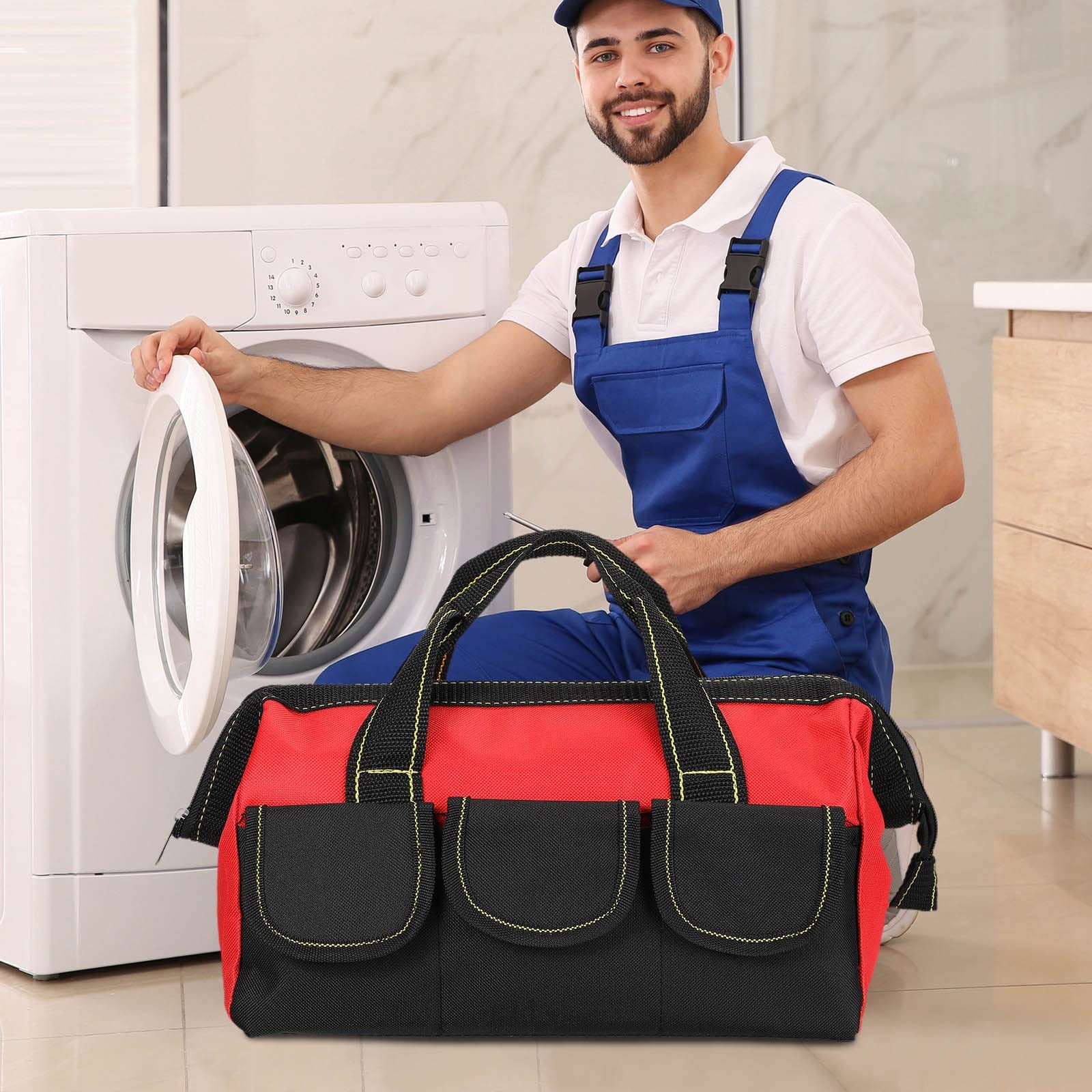 3 Pack Tool Bag for Men with Waterproof Hard Bottom, Heavy Duty Tool Bag Wide…